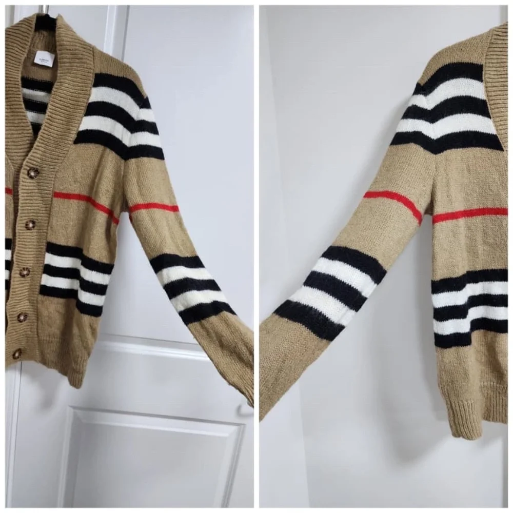 Authentic Burberry Women's Striped V-Neck Button Cardigan Mohair Blend - Picture 12 of 12